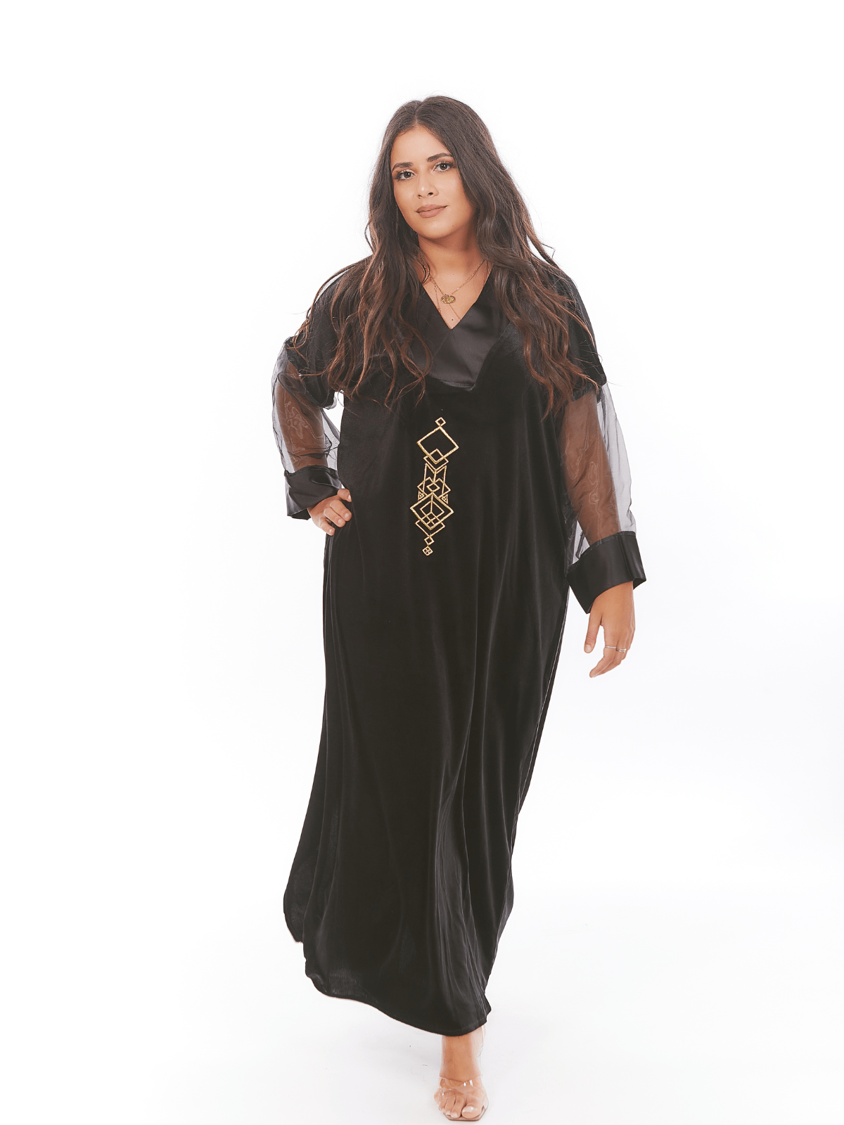 Robe d’hôtesse Onessa tri-matière à broderie berbère
