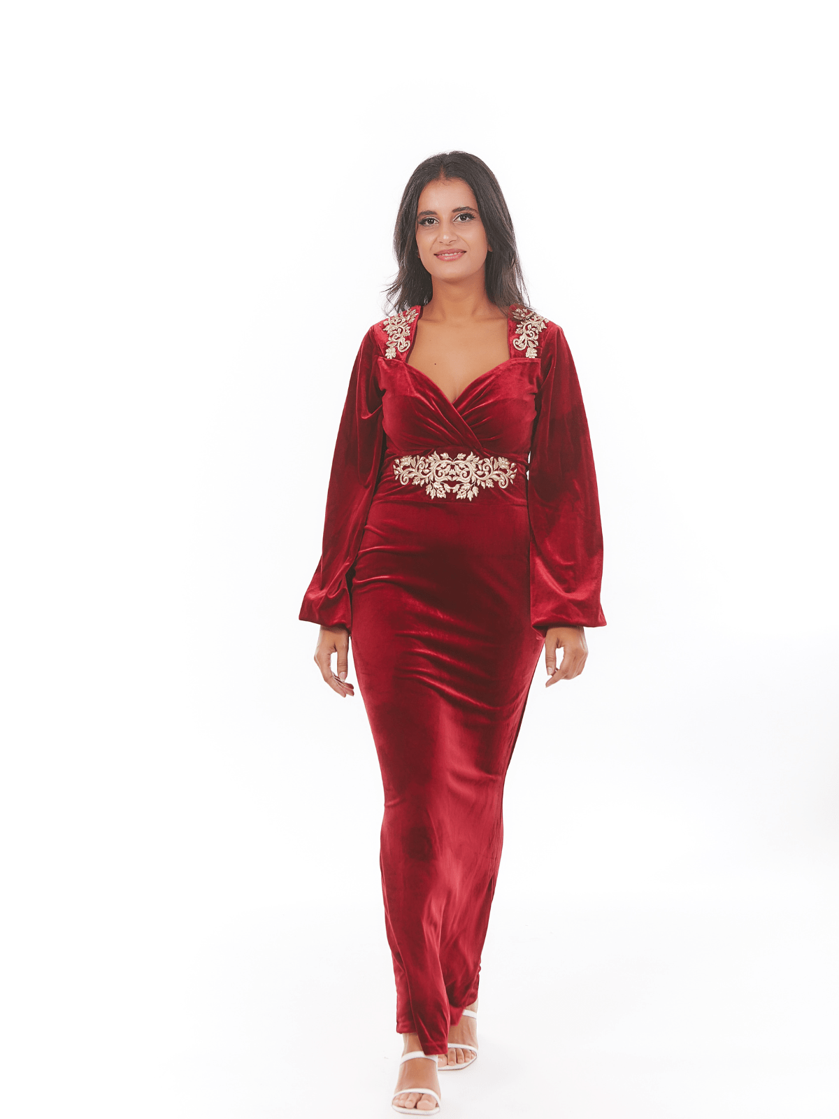 Robe portefeuille Nelya en velours brodé